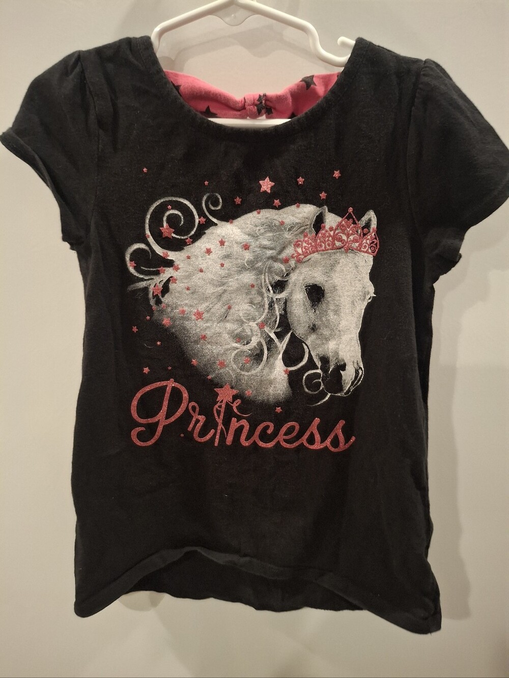 Faded Glory Black Tee with Pink Princess Horse Graphic
